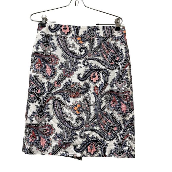 Ann Taylor Size 6 White Colorful Paisley Classic Work Skirt Office Siren Church - Picture 1 of 12